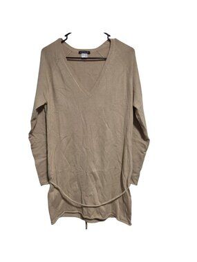 Venus Knit Tunic Sweater Dress Size Large Womens Beige Long Sleeve V-Neck Mini
